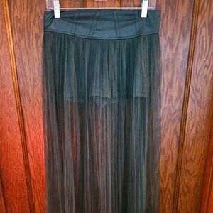 Wo Wo Green Women High Waist Mesh Maxi Skirt See-Through Long Skirt with Short
